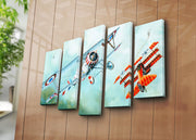 Quadro Decorativo Multicolor em Tela Suede (5 Peças) — Moldura 100% Madeira, Tamanho Total 70 x 105 cm