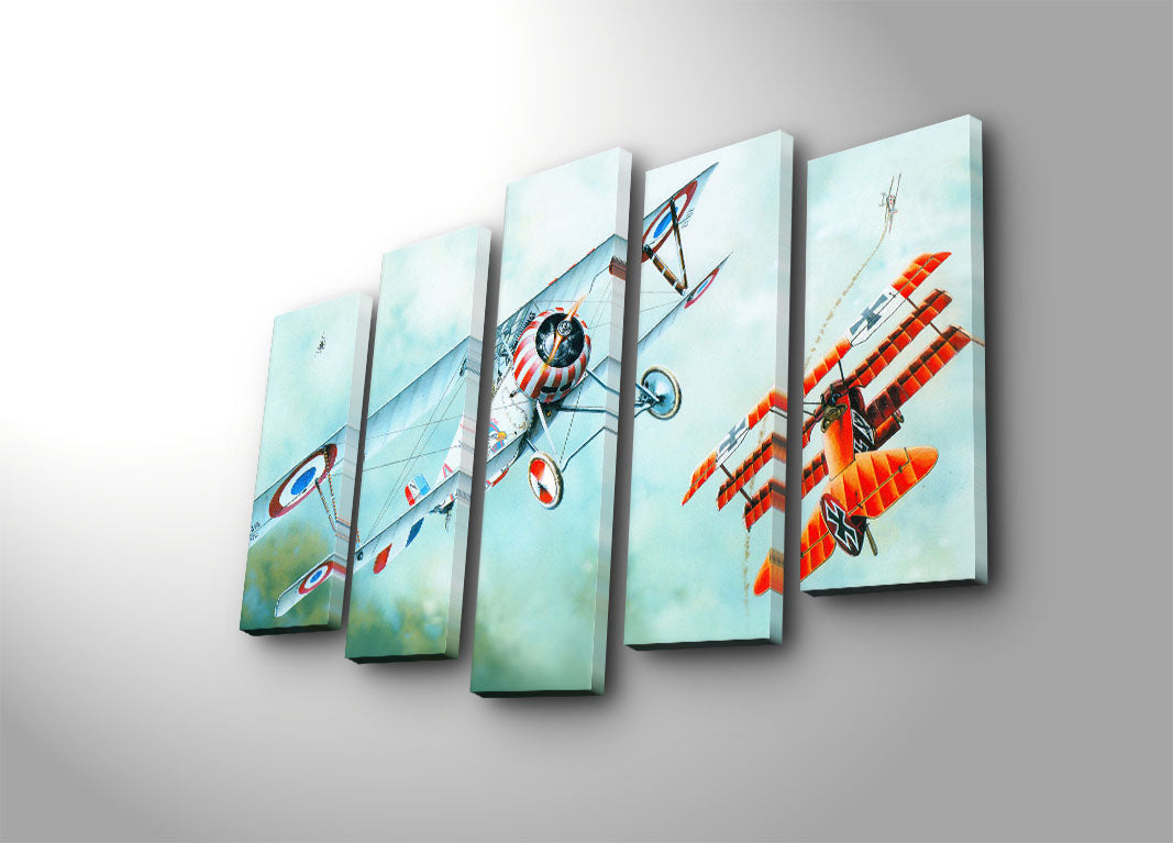 Quadro Decorativo Multicolor em Tela Suede (5 Peças) — Moldura 100% Madeira, Tamanho Total 70 x 105 cm