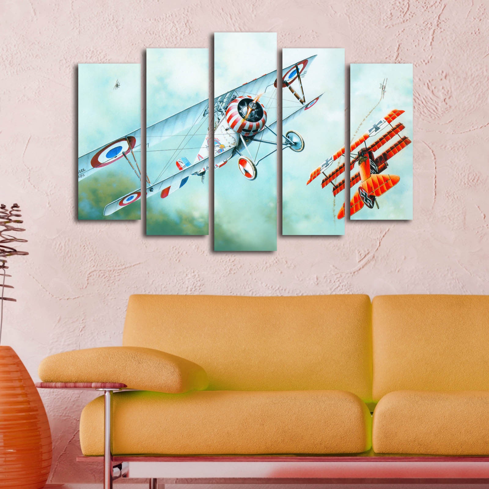 Quadro Decorativo Multicolor em Tela Suede (5 Peças) — Moldura 100% Madeira, Tamanho Total 70 x 105 cm