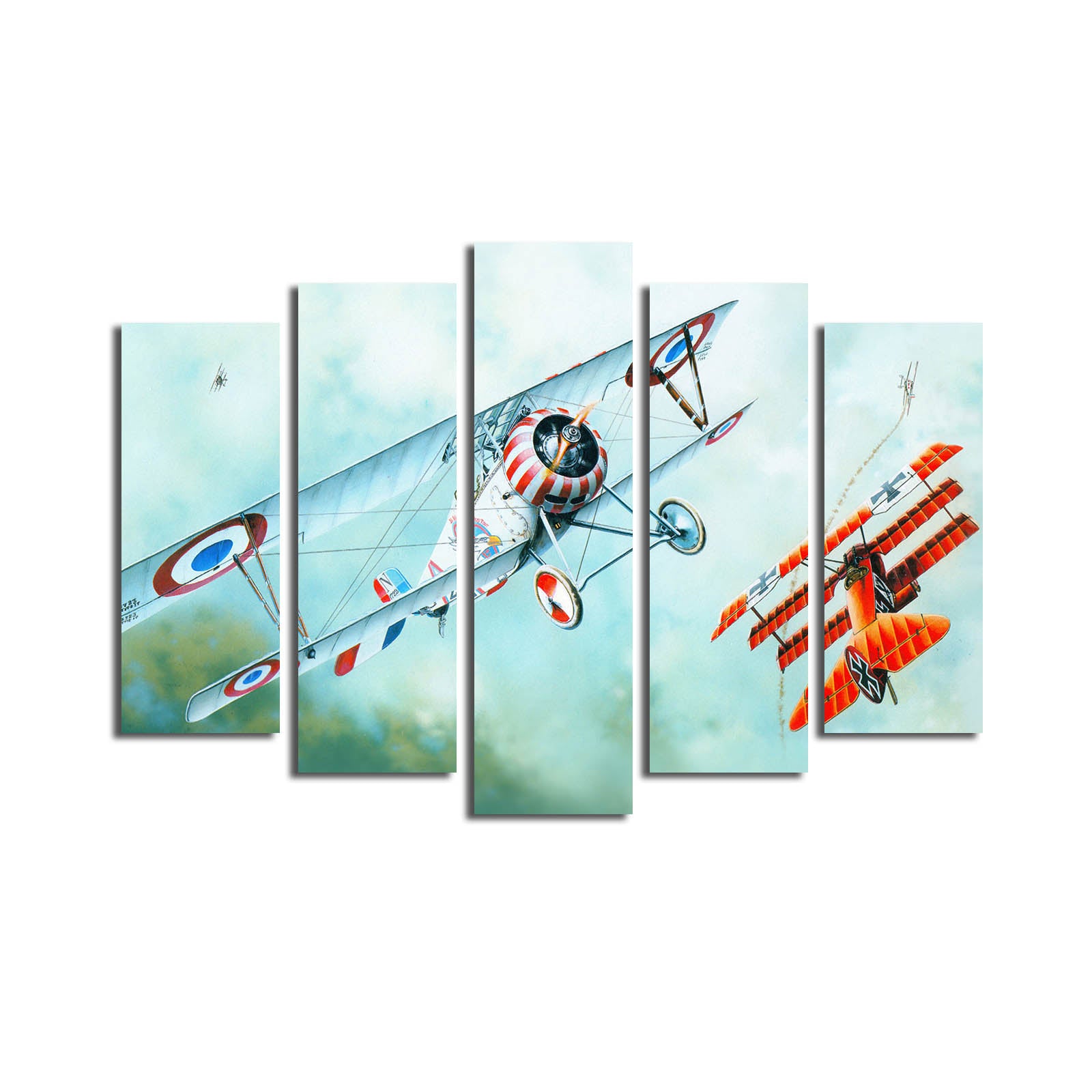 Quadro Decorativo Multicolor em Tela Suede (5 Peças) — Moldura 100% Madeira, Tamanho Total 70 x 105 cm