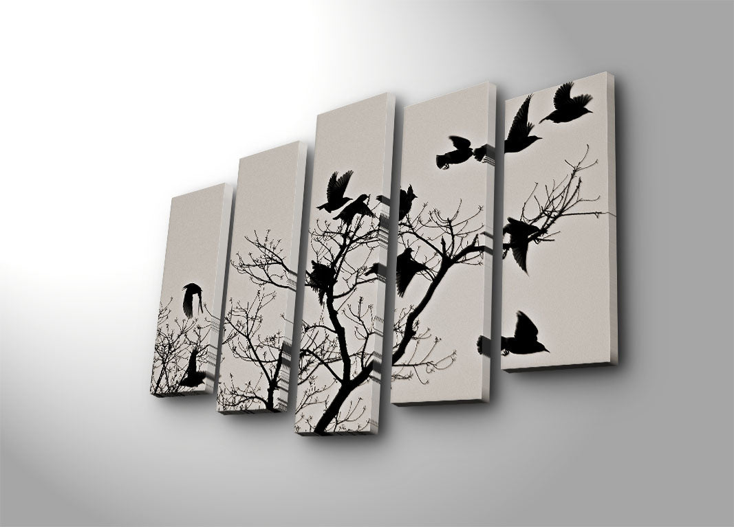 Conjunto de Quadros em Tela Multicolor (5 Peças) – Suede 100%, Moldura de Madeira 3 cm, 70x105 cm