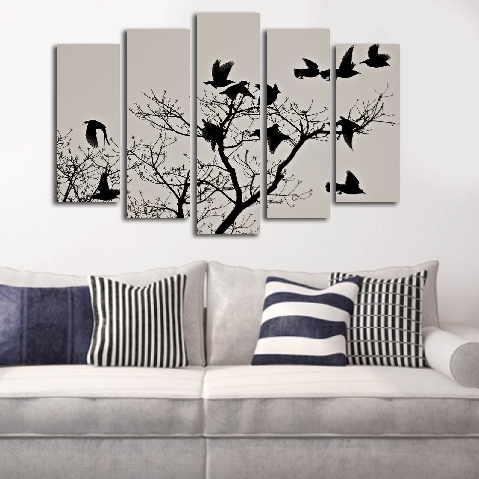 Conjunto de Quadros em Tela Multicolor (5 Peças) – Suede 100%, Moldura de Madeira 3 cm, 70x105 cm