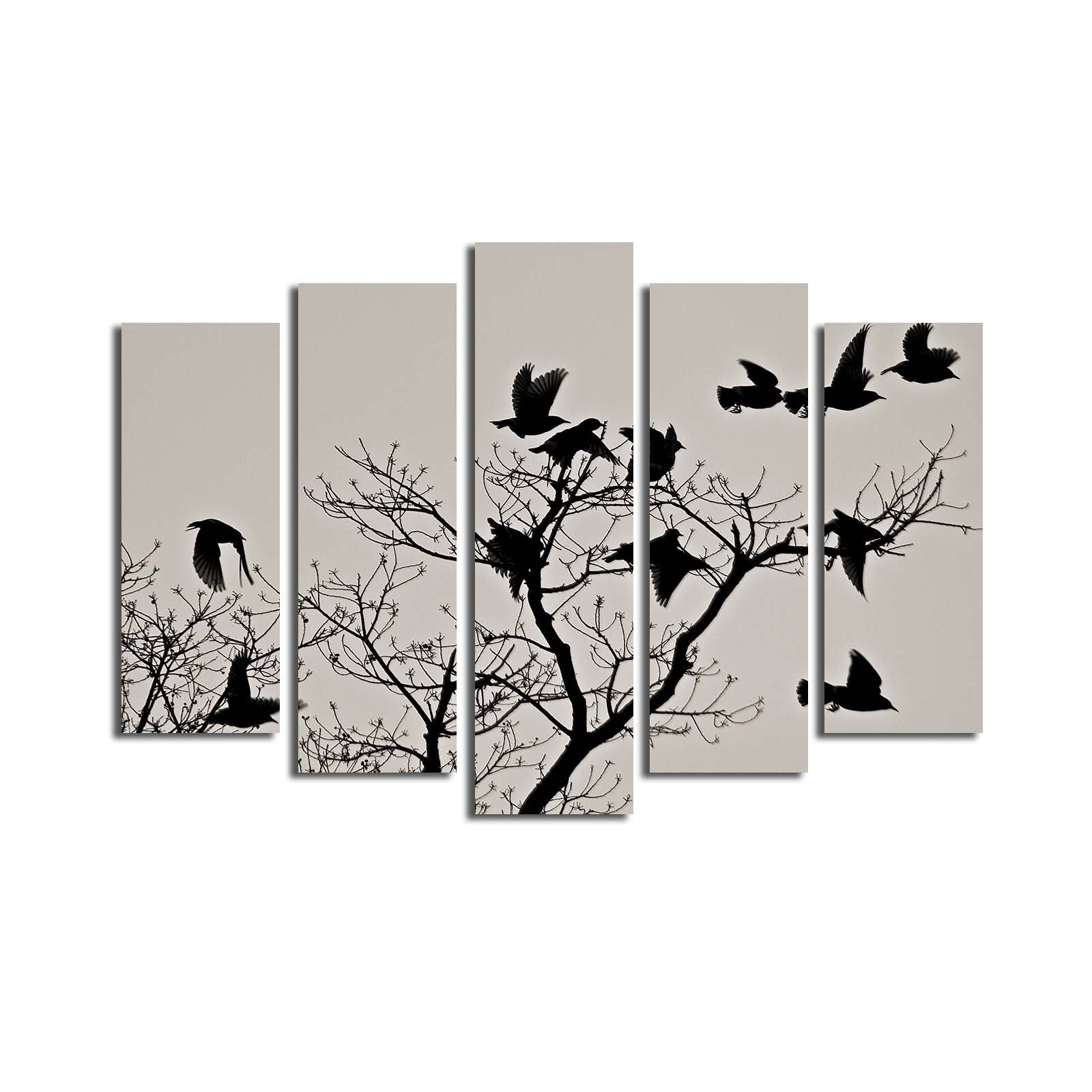 Conjunto de Quadros em Tela Multicolor (5 Peças) – Suede 100%, Moldura de Madeira 3 cm, 70x105 cm