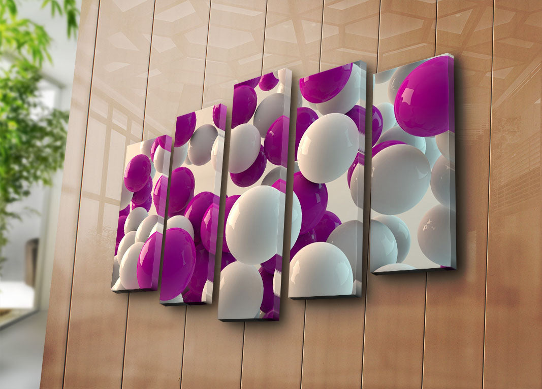 Quadro Decorativo em Tela Suede Multicolor – Conjunto de 5 Peças com Moldura de Madeira (Total 70 x 105 cm)