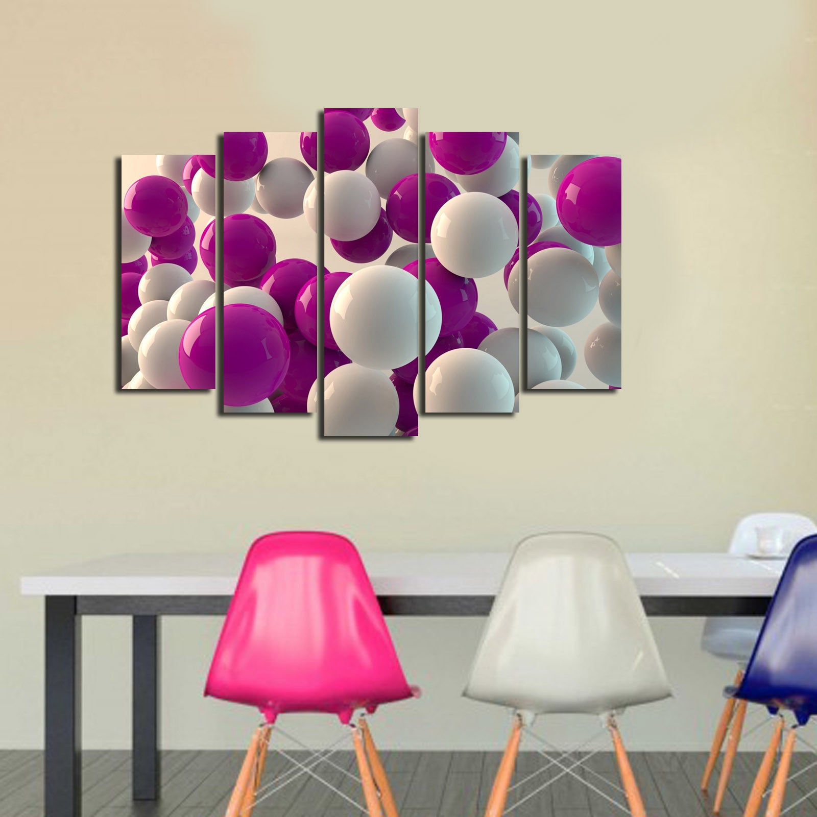 Quadro Decorativo em Tela Suede Multicolor – Conjunto de 5 Peças com Moldura de Madeira (Total 70 x 105 cm)