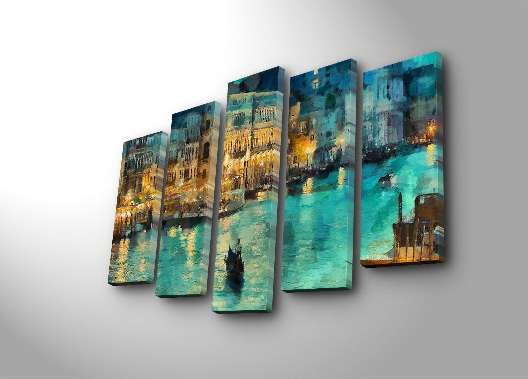 Quadro Decorativo em Tela Suede Multicolor – Conjunto de 5 Peças com Moldura de Madeira, 70x105 cm