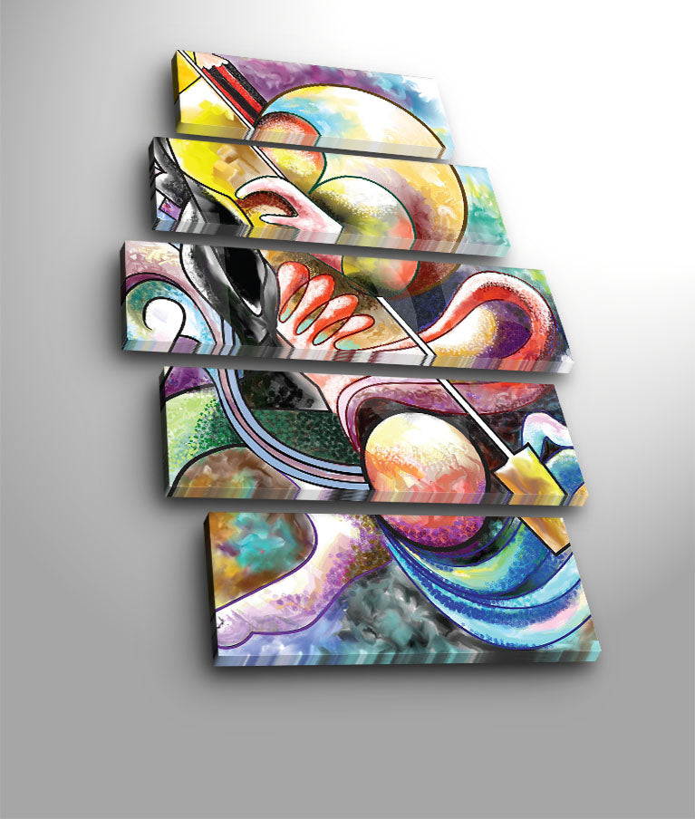 Quadro Decorativo Multicor em Tela Suede (Conjunto de 5 Peças) — Moldura 100% Madeira, 70 x 105 cm