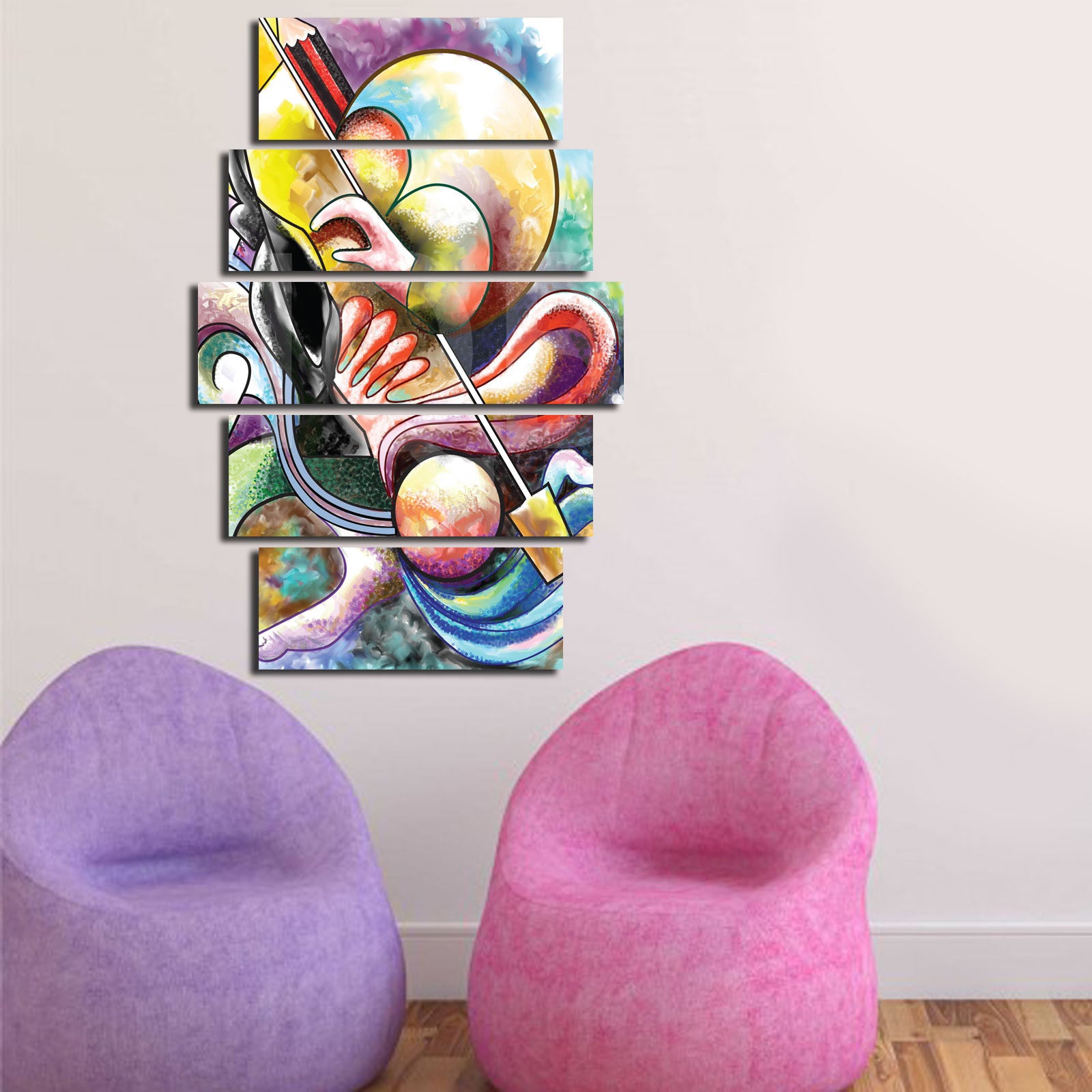 Quadro Decorativo Multicor em Tela Suede (Conjunto de 5 Peças) — Moldura 100% Madeira, 70 x 105 cm