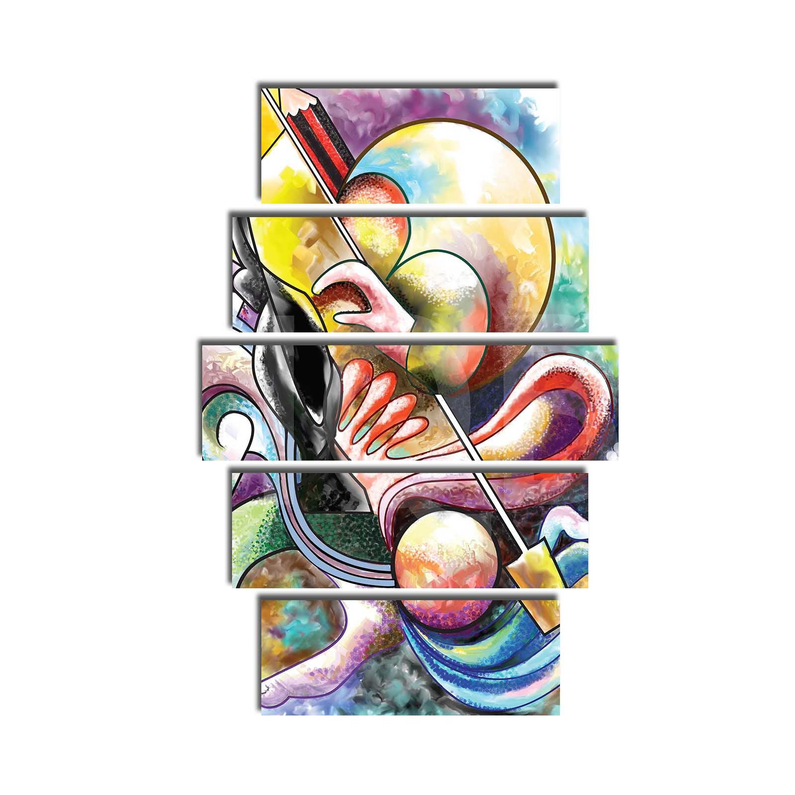 Quadro Decorativo Multicor em Tela Suede (Conjunto de 5 Peças) — Moldura 100% Madeira, 70 x 105 cm