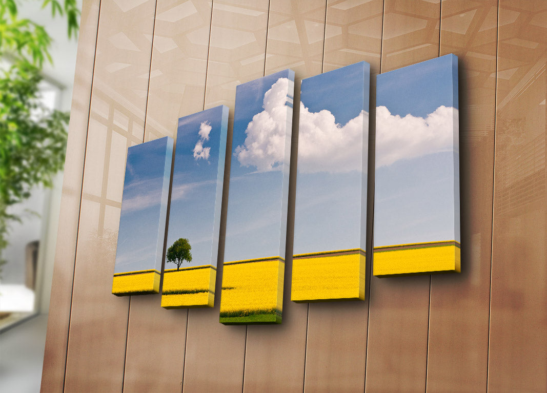 Quadro Decorativo em Tela Suede 5 Peças, Multicolor, Moldura de Madeira, 70x105 cm – 5PATK-160