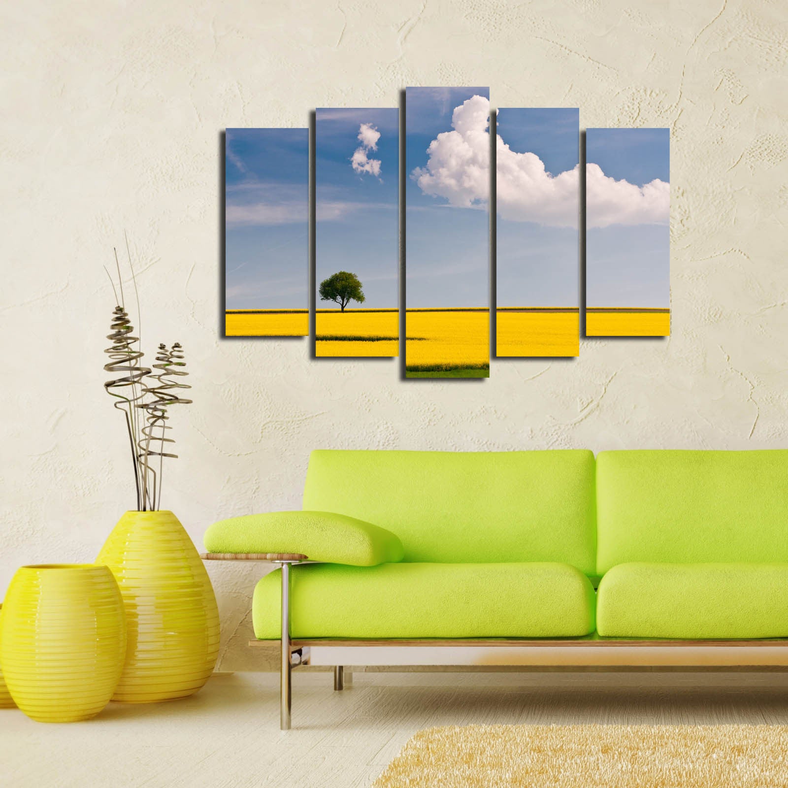 Quadro Decorativo em Tela Suede 5 Peças, Multicolor, Moldura de Madeira, 70x105 cm – 5PATK-160