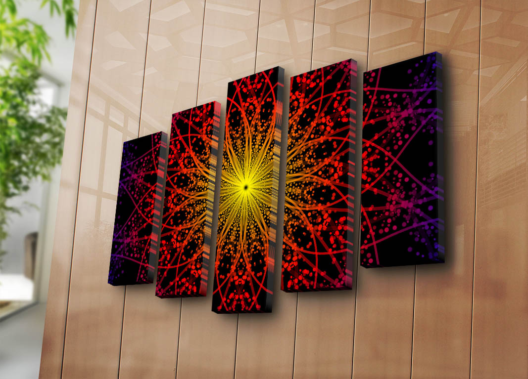 Quadro Decorativo em Tela Multicolor (Conjunto de 5) — 100% Camurça, Moldura em Madeira 3 cm, 70x105 cm