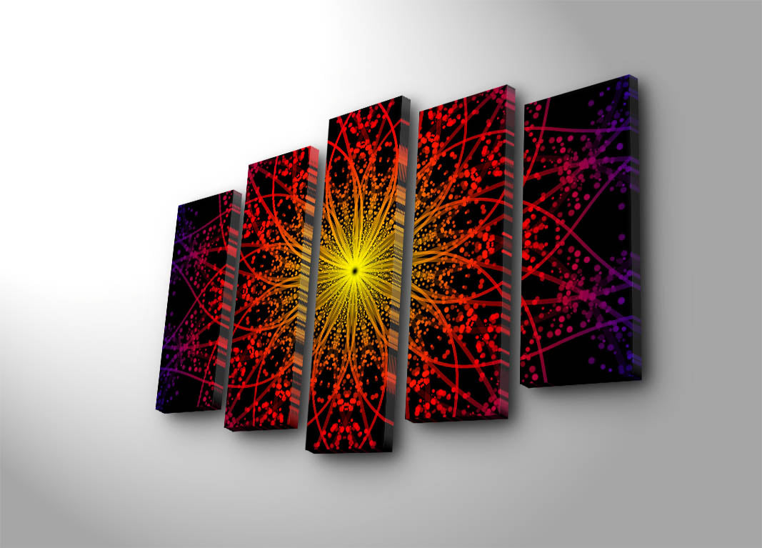 Quadro Decorativo em Tela Multicolor (Conjunto de 5) — 100% Camurça, Moldura em Madeira 3 cm, 70x105 cm