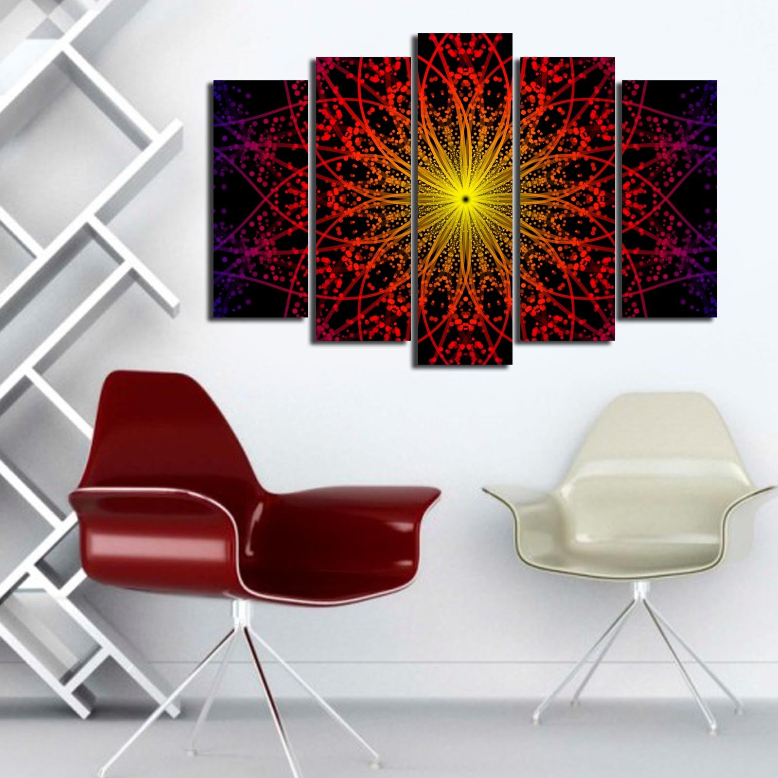 Quadro Decorativo em Tela Multicolor (Conjunto de 5) — 100% Camurça, Moldura em Madeira 3 cm, 70x105 cm