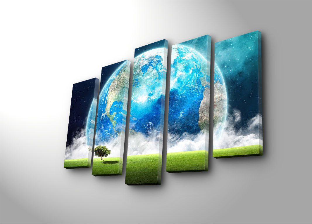 Quadro Decorativo em Tela (5 Peças) Multicolor — Camurça 100%, Moldura de Madeira — Tamanho Total 70 x 105 cm