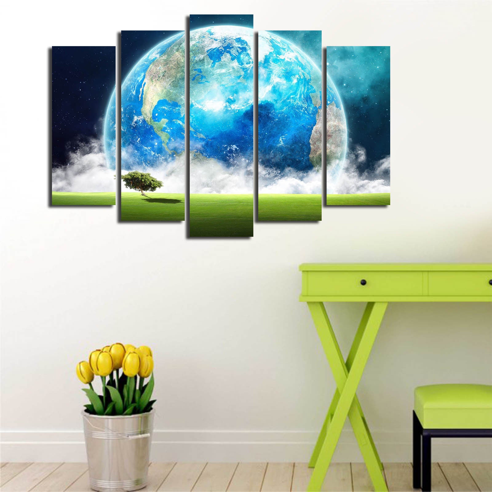 Quadro Decorativo em Tela (5 Peças) Multicolor — Camurça 100%, Moldura de Madeira — Tamanho Total 70 x 105 cm