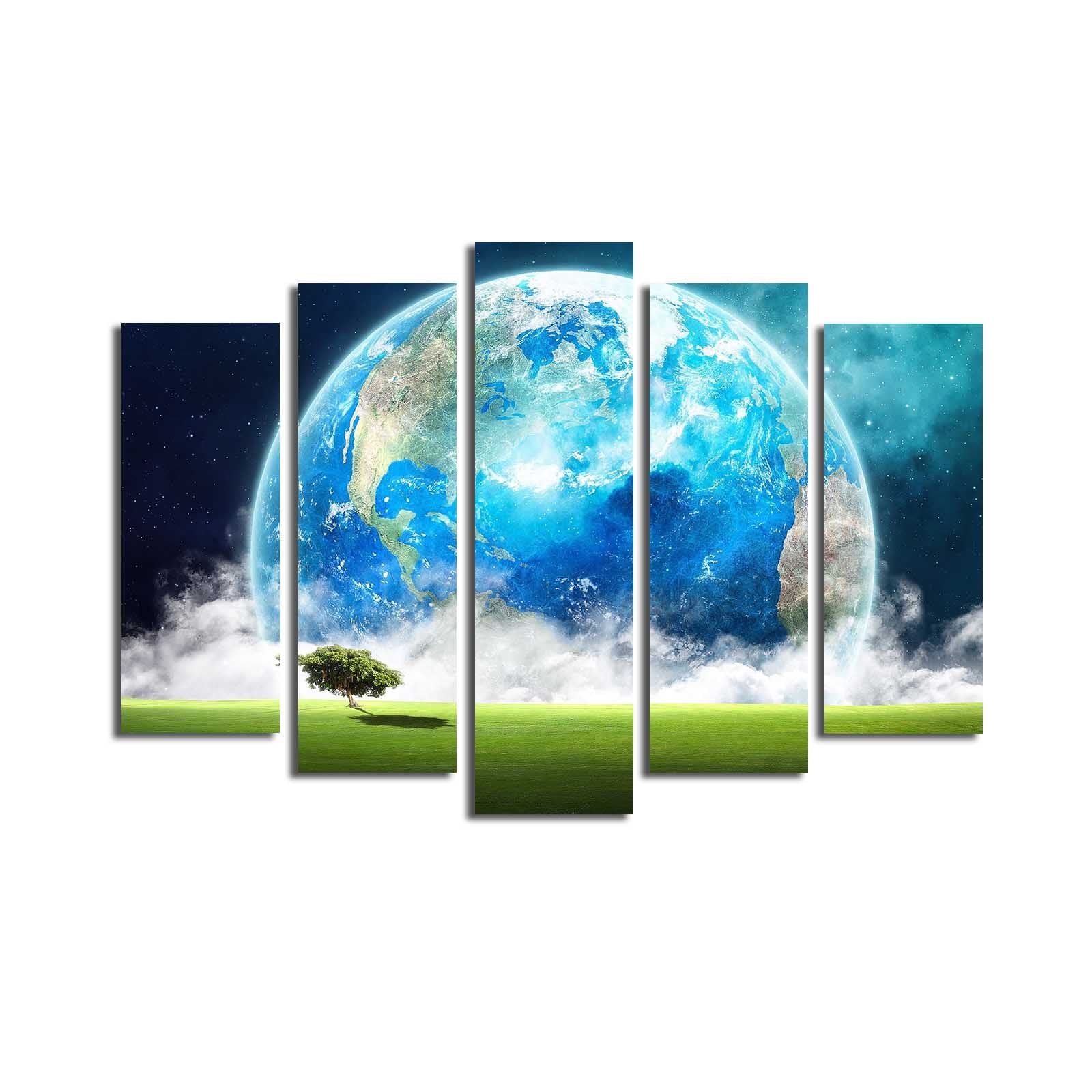 Quadro Decorativo em Tela (5 Peças) Multicolor — Camurça 100%, Moldura de Madeira — Tamanho Total 70 x 105 cm