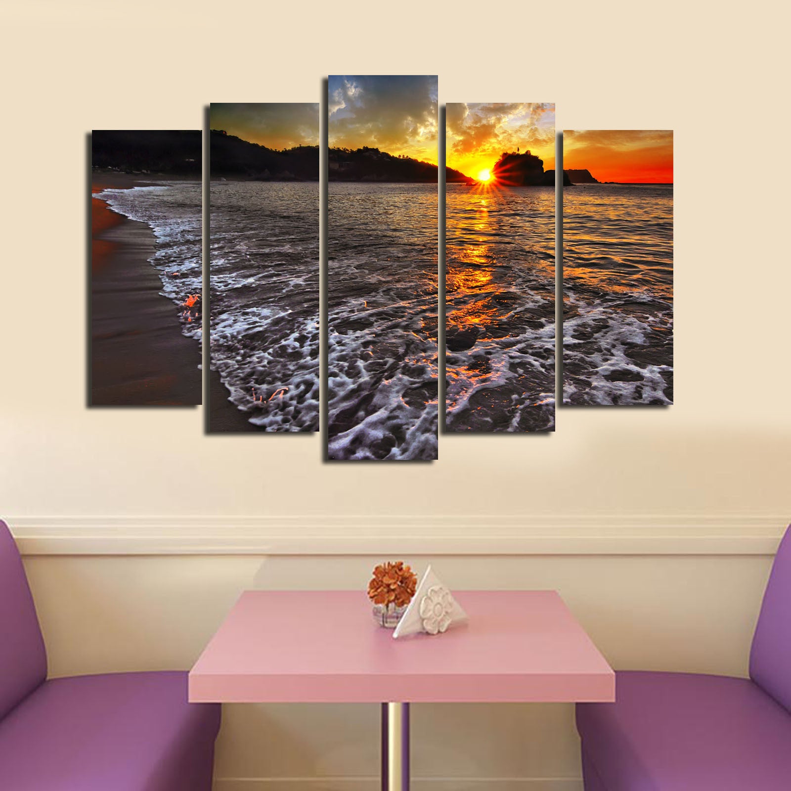 Quadro Decorativo em Tela (5 Peças) Multicolor 70x105 cm | 100% Tela Suede com Moldura de Madeira 3 cm – 5PATK-164