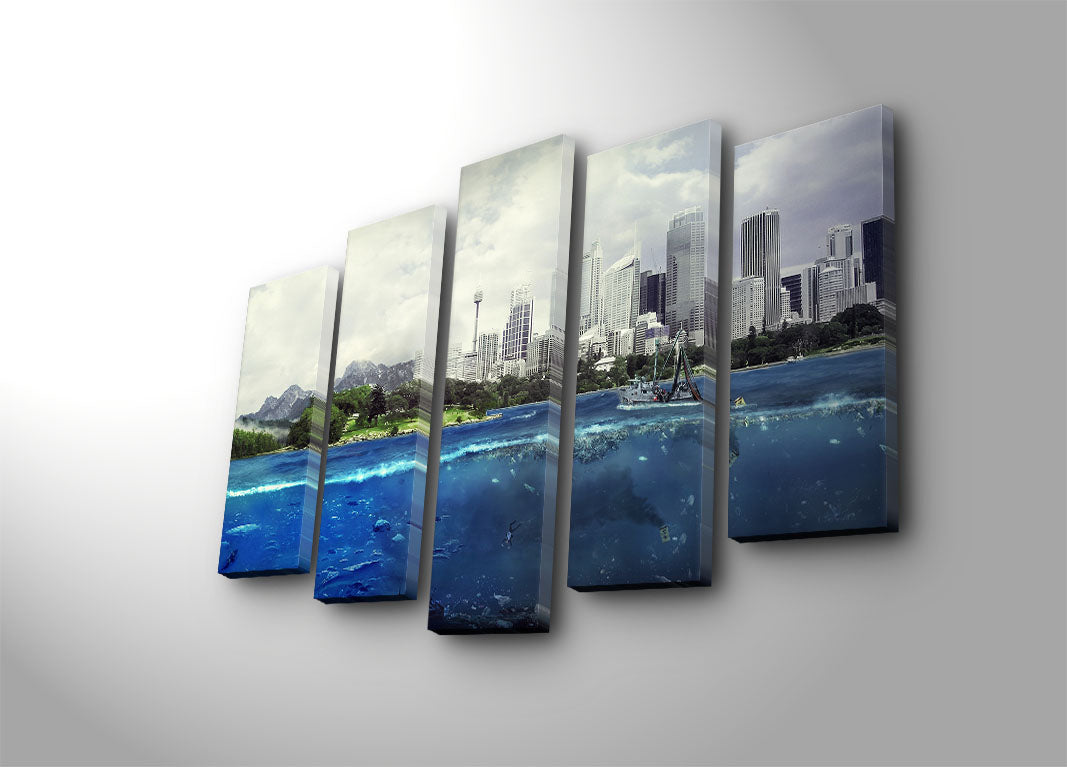 Quadro Decorativo em Tela Suede Multicolor (5 Peças) 70x105 cm com Moldura de Madeira – 5PATK-166