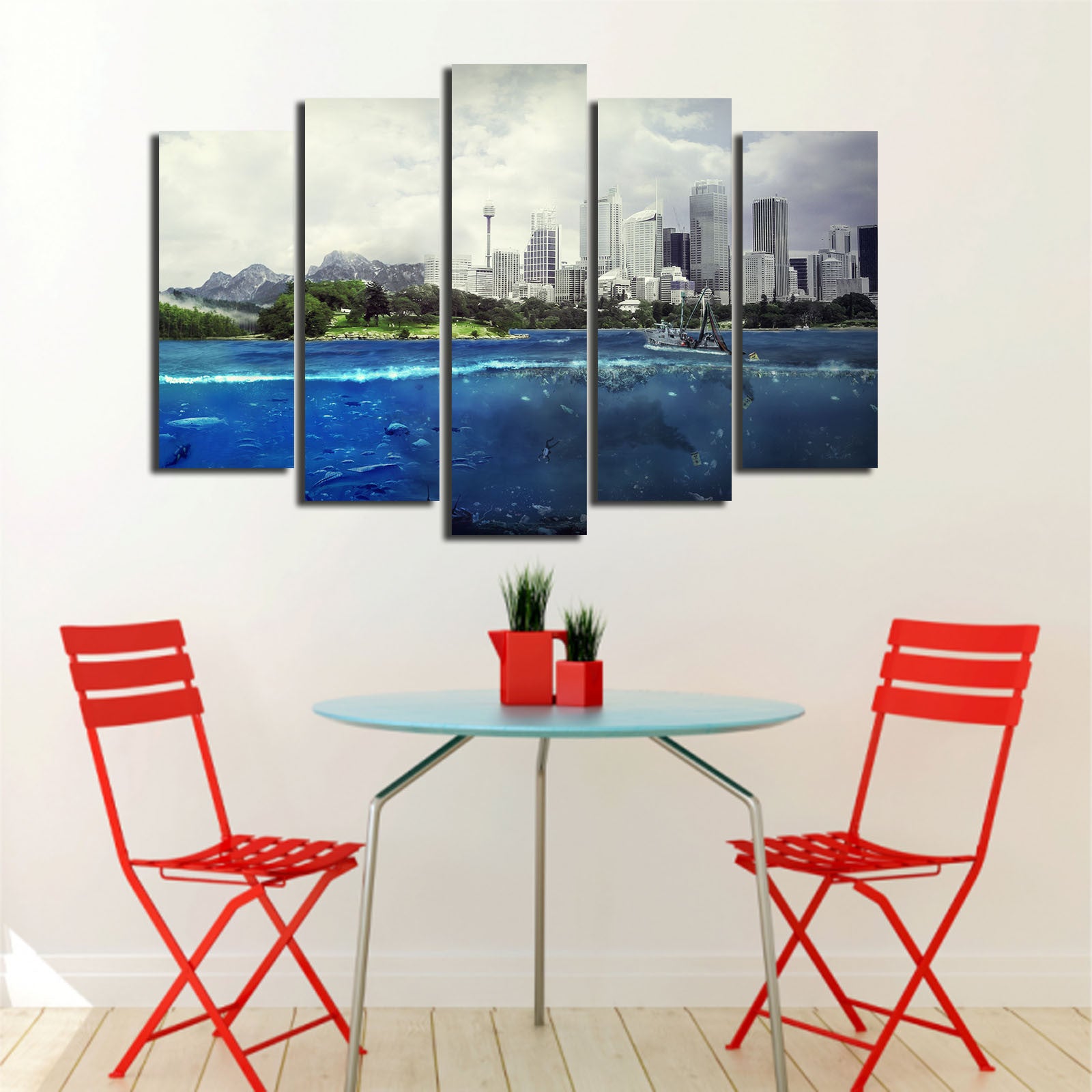 Quadro Decorativo em Tela Suede Multicolor (5 Peças) 70x105 cm com Moldura de Madeira – 5PATK-166