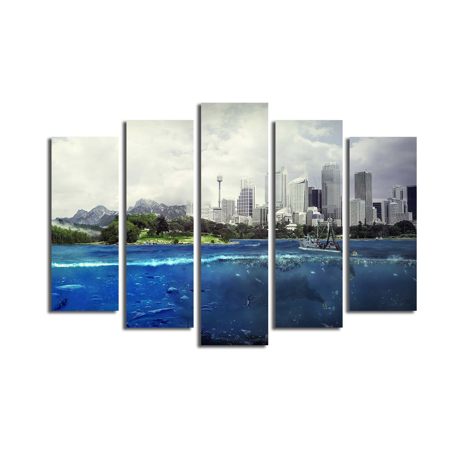Quadro Decorativo em Tela Suede Multicolor (5 Peças) 70x105 cm com Moldura de Madeira – 5PATK-166