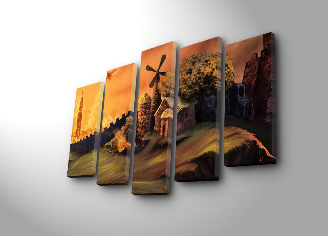 Quadro Decorativo em Tela Suede Multicolor (5 Peças) – 70 x 105 cm – Moldura 100% Madeira – 5PATK-167