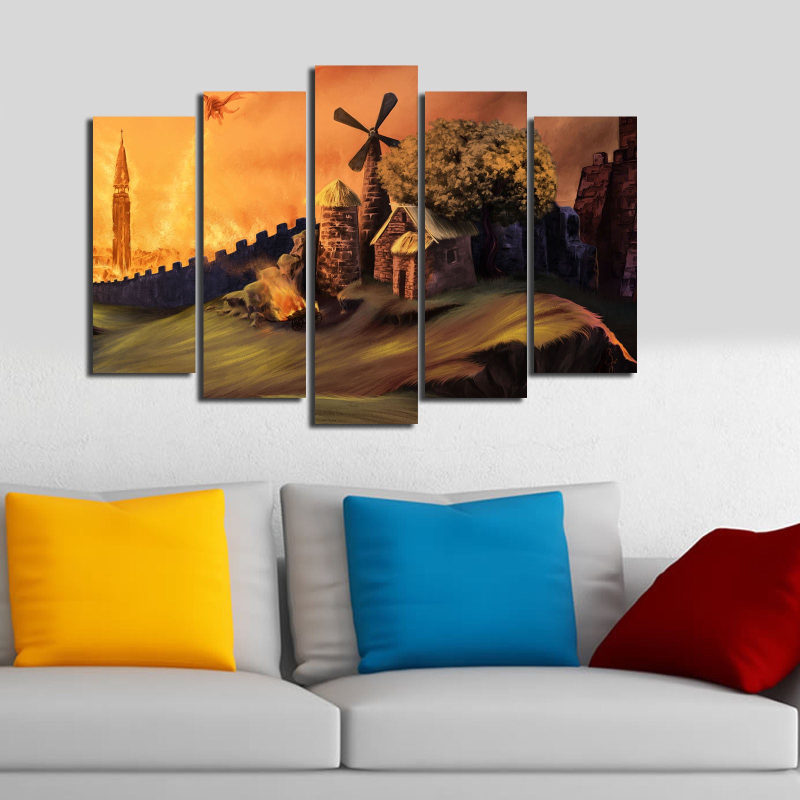 Quadro Decorativo em Tela Suede Multicolor (5 Peças) – 70 x 105 cm – Moldura 100% Madeira – 5PATK-167