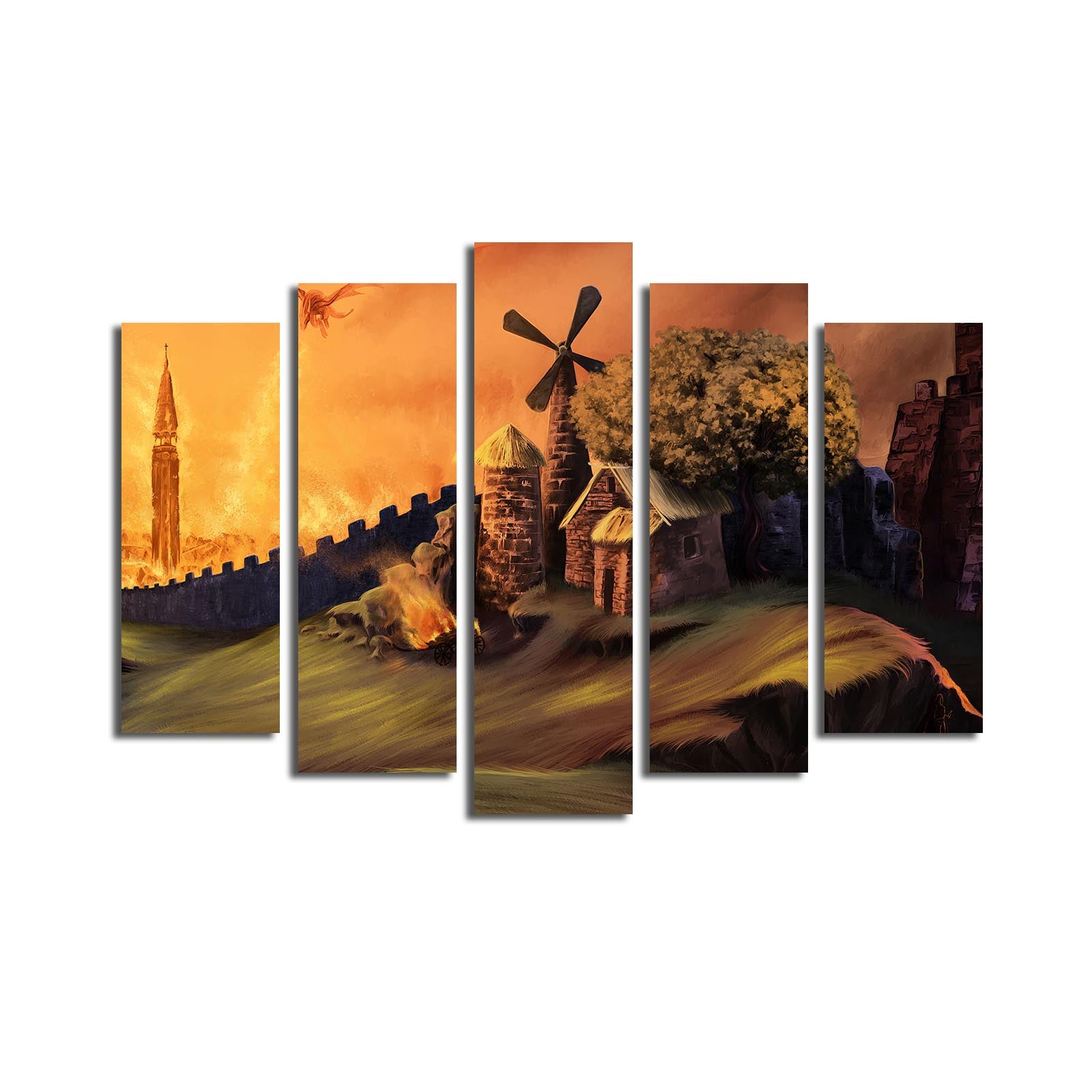 Quadro Decorativo em Tela Suede Multicolor (5 Peças) – 70 x 105 cm – Moldura 100% Madeira – 5PATK-167