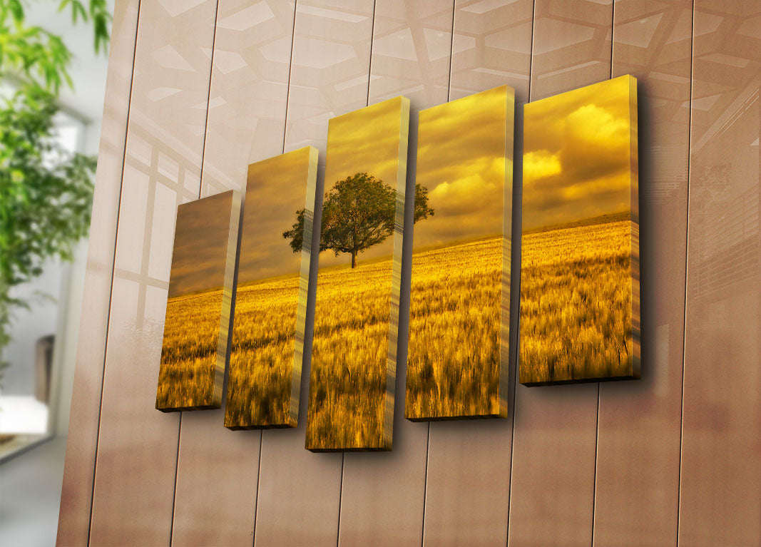 Quadro Decorativo em Tela Suede 100% (5 Peças) Multicolor 70x105 cm com Moldura de Madeira – 5PATK-168