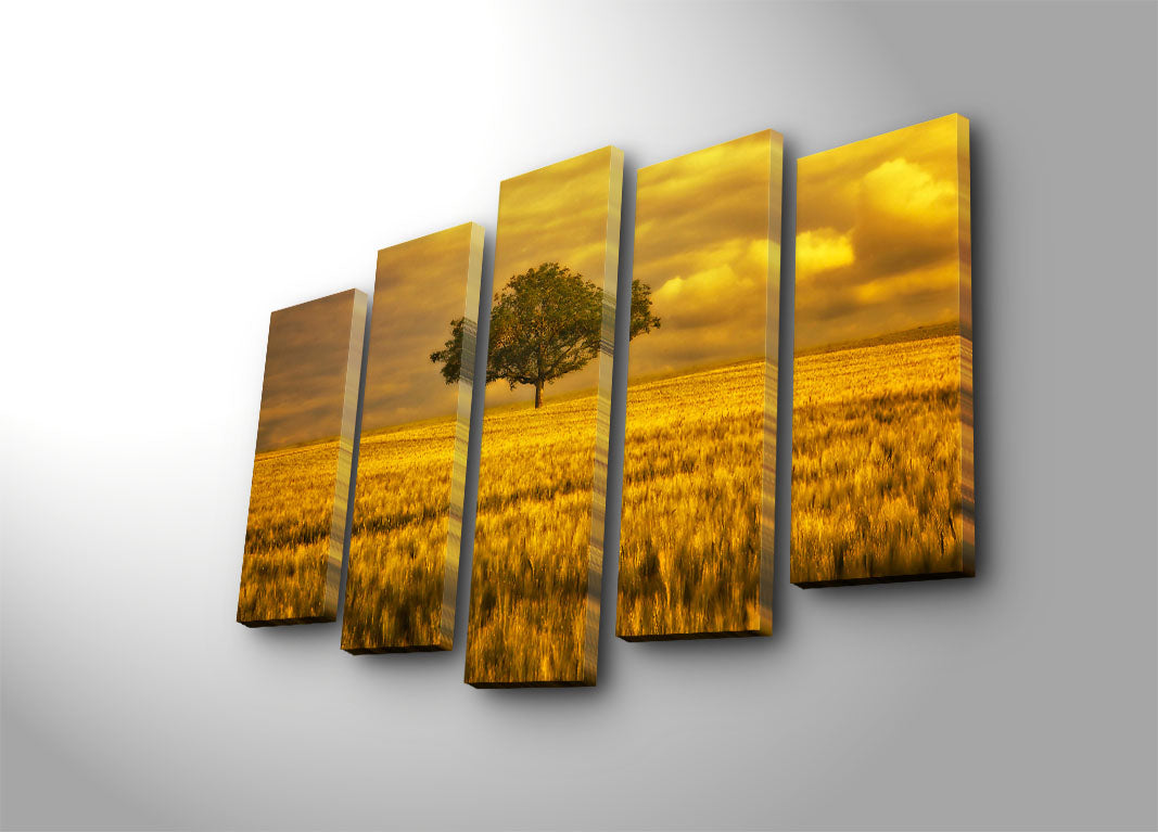 Quadro Decorativo em Tela Suede 100% (5 Peças) Multicolor 70x105 cm com Moldura de Madeira – 5PATK-168