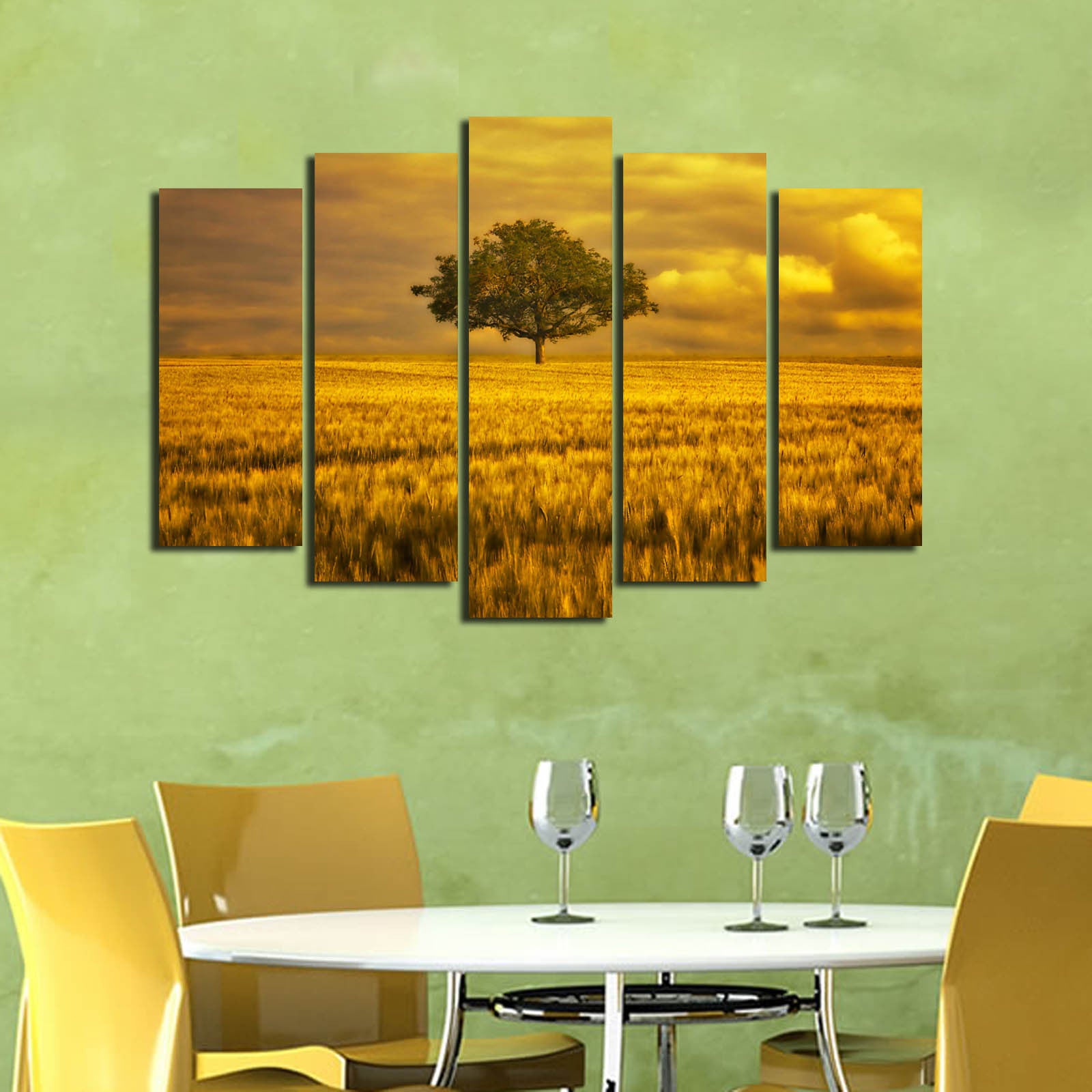 Quadro Decorativo em Tela Suede 100% (5 Peças) Multicolor 70x105 cm com Moldura de Madeira – 5PATK-168