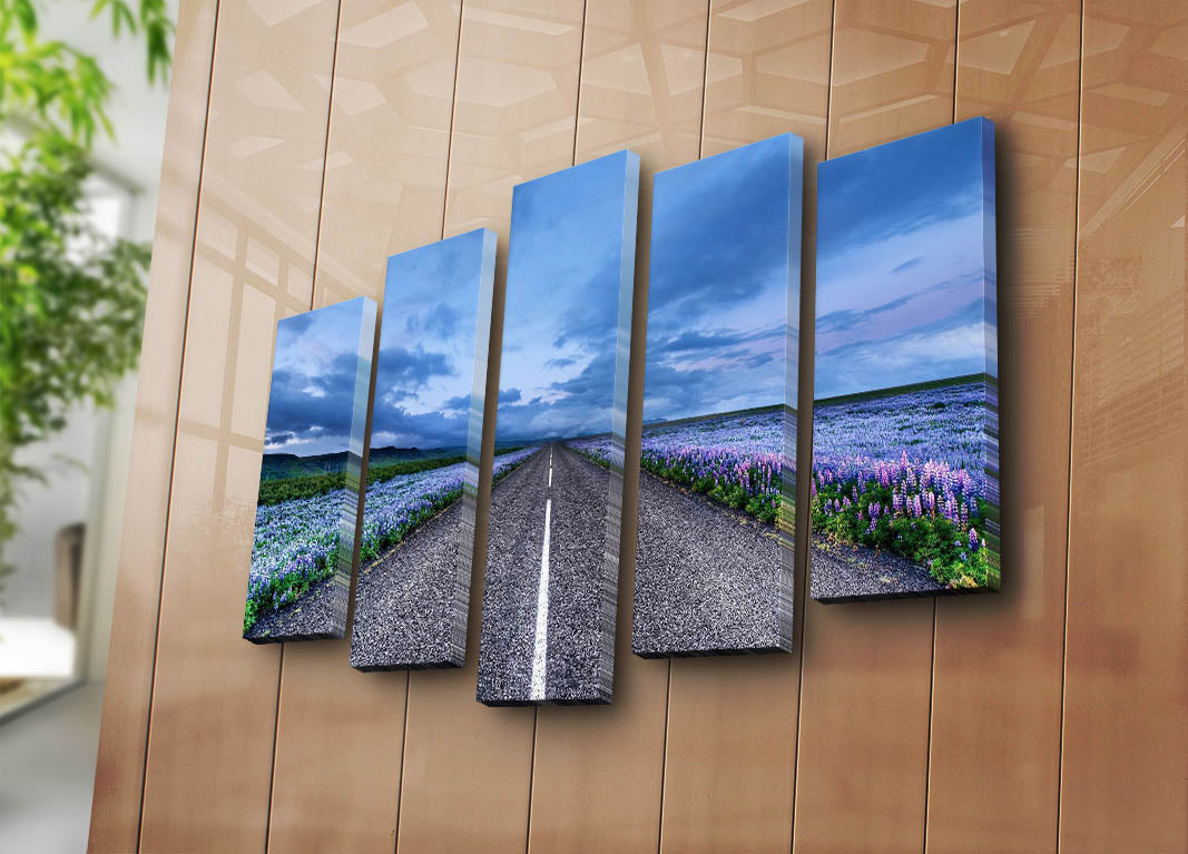 Conjunto de Telas Decorativas 5 Peças Multicolor 70x105 cm – Camurça 100% e Moldura de Madeira (3 cm)