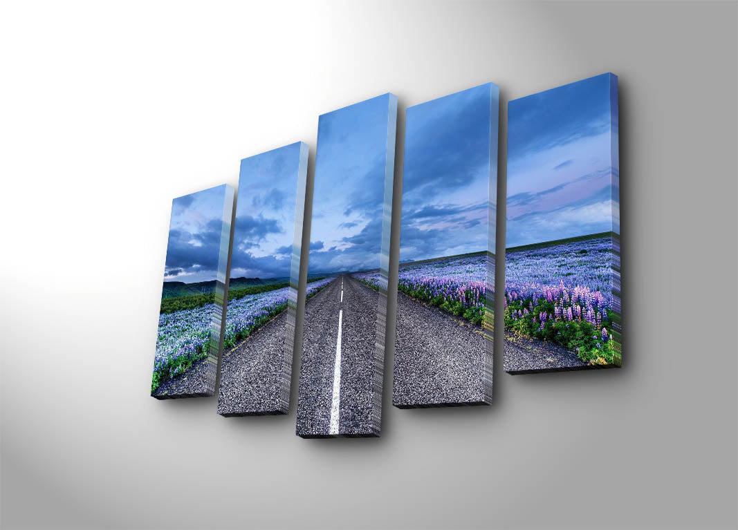 Conjunto de Telas Decorativas 5 Peças Multicolor 70x105 cm – Camurça 100% e Moldura de Madeira (3 cm)