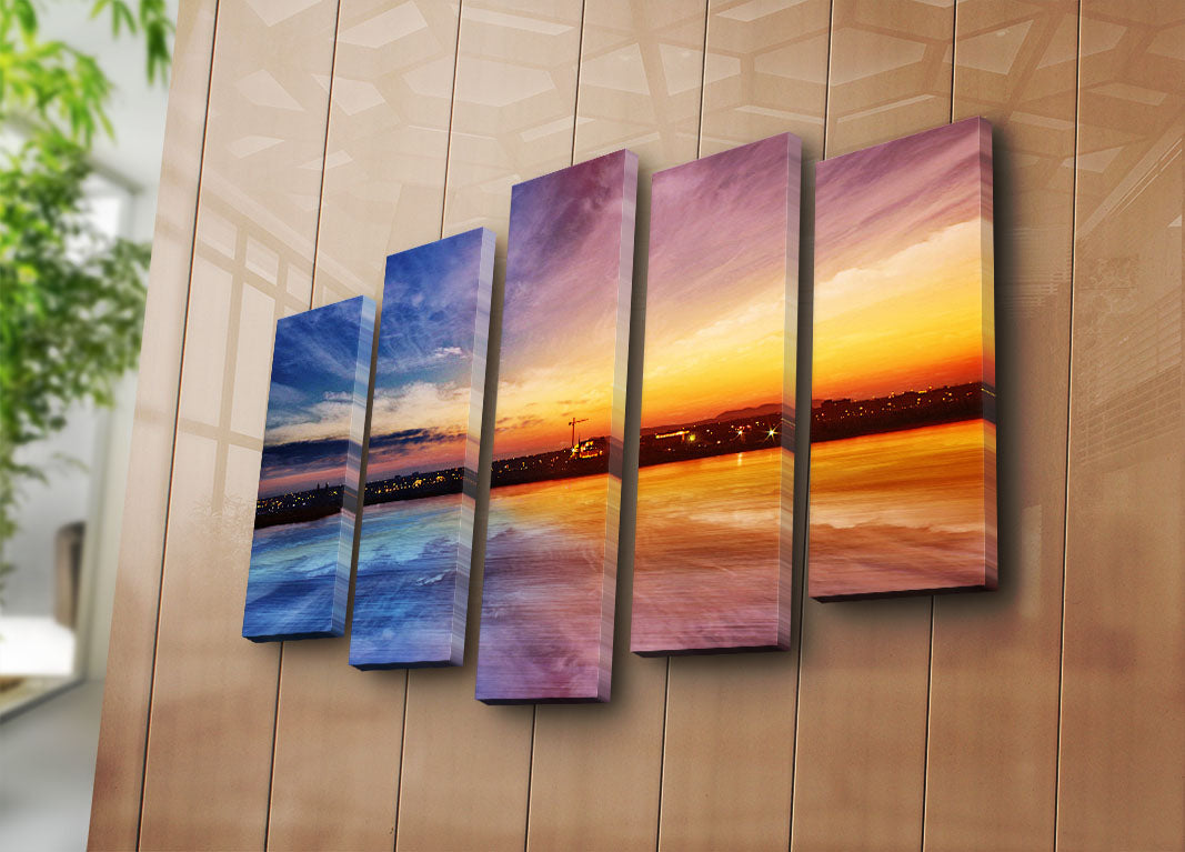 Quadro Decorativo 5 Peças em Tela Suede Multicolor – 70x105 cm, Moldura de Madeira (5PATK-171)