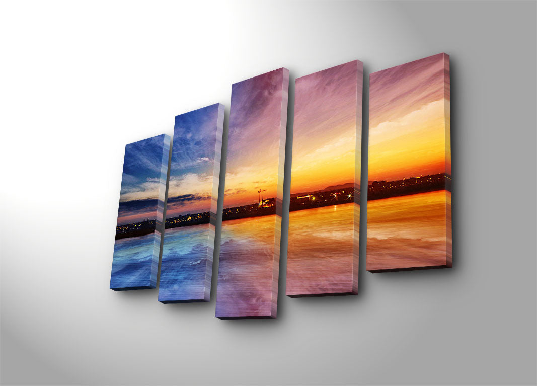 Quadro Decorativo 5 Peças em Tela Suede Multicolor – 70x105 cm, Moldura de Madeira (5PATK-171)