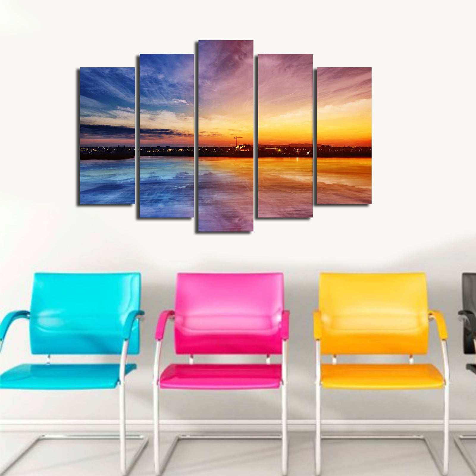 Quadro Decorativo 5 Peças em Tela Suede Multicolor – 70x105 cm, Moldura de Madeira (5PATK-171)