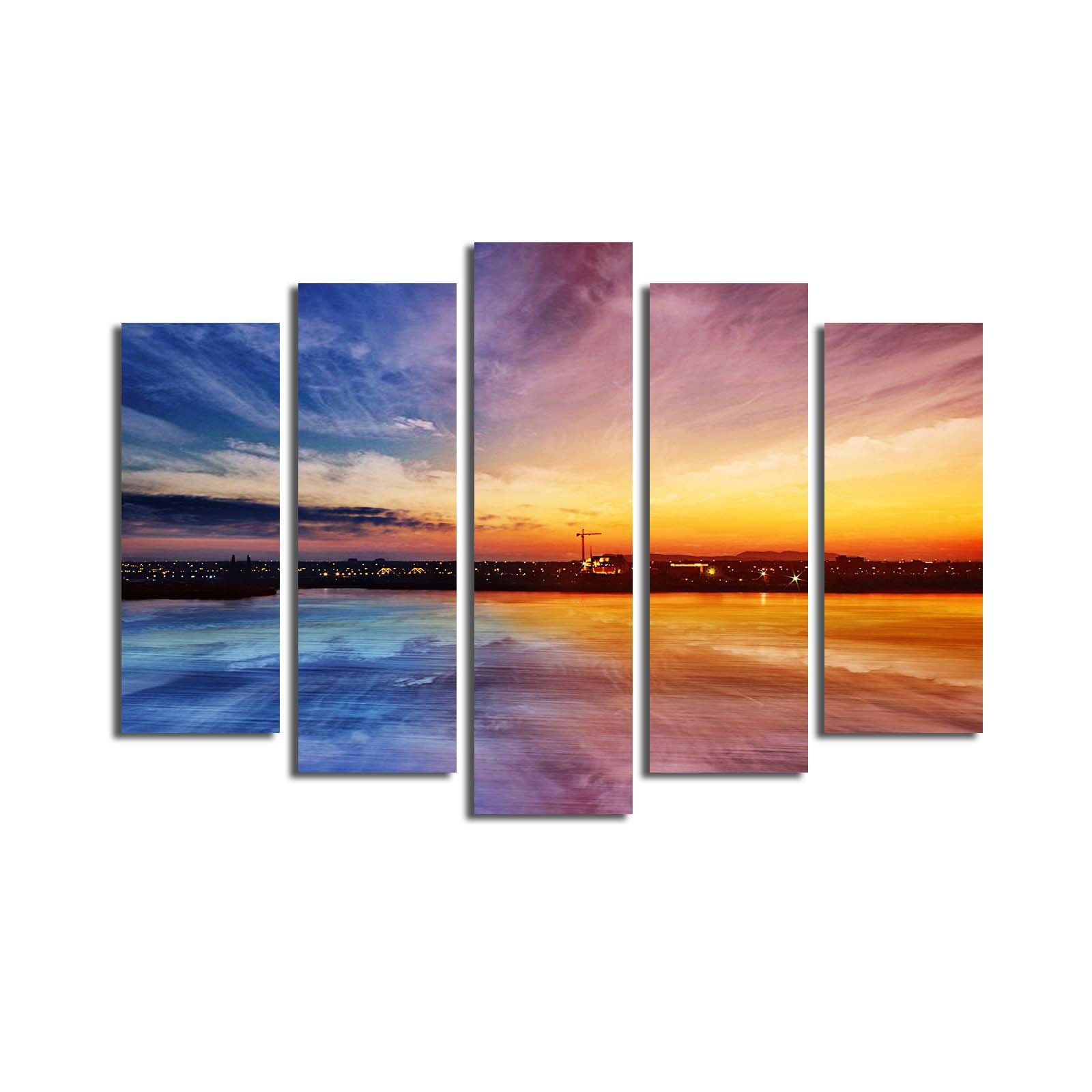 Quadro Decorativo 5 Peças em Tela Suede Multicolor – 70x105 cm, Moldura de Madeira (5PATK-171)