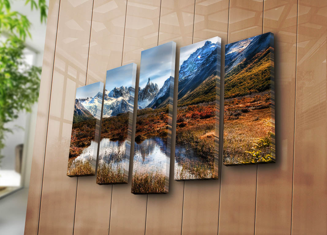 Quadro Decorativo em Tela 5 Peças Multicolor – Suede 100%, Moldura em Madeira 3 cm, 70 x 105 cm (5PATK-172)