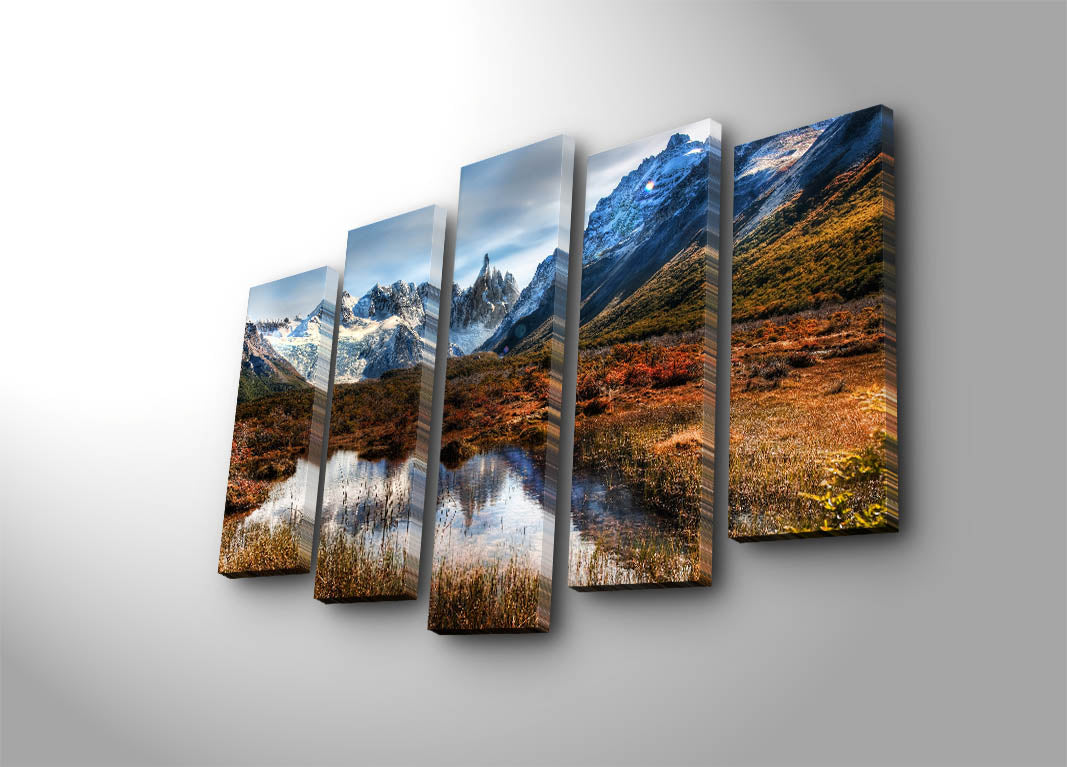 Quadro Decorativo em Tela 5 Peças Multicolor – Suede 100%, Moldura em Madeira 3 cm, 70 x 105 cm (5PATK-172)