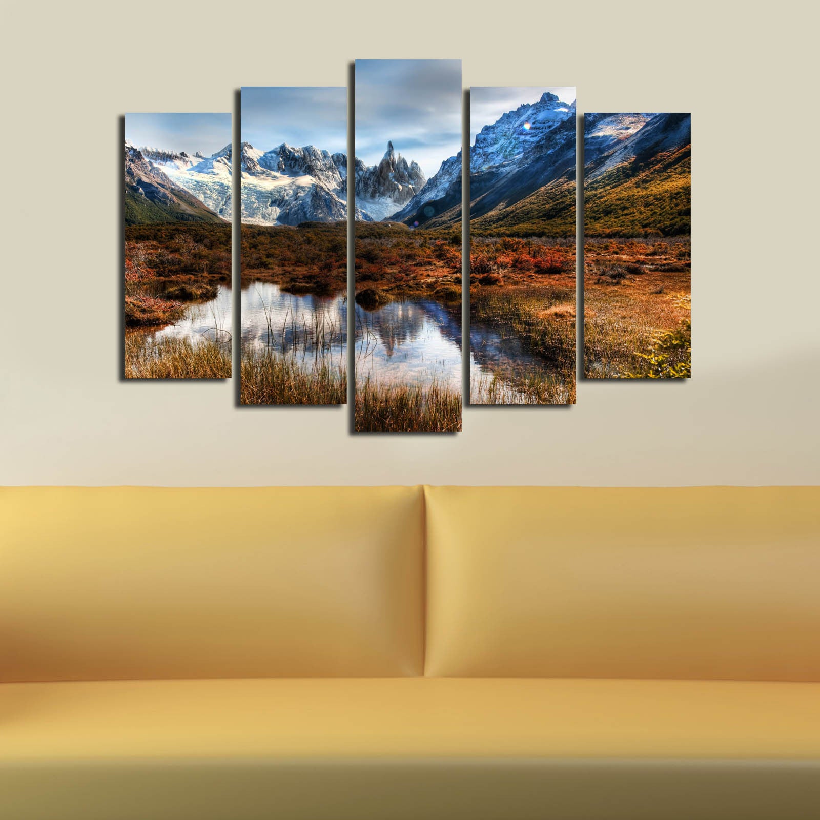 Quadro Decorativo em Tela 5 Peças Multicolor – Suede 100%, Moldura em Madeira 3 cm, 70 x 105 cm (5PATK-172)