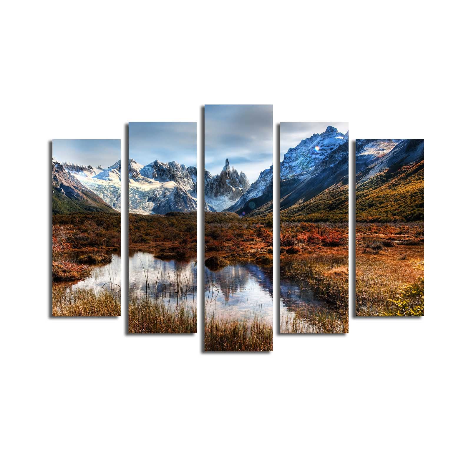 Quadro Decorativo em Tela 5 Peças Multicolor – Suede 100%, Moldura em Madeira 3 cm, 70 x 105 cm (5PATK-172)