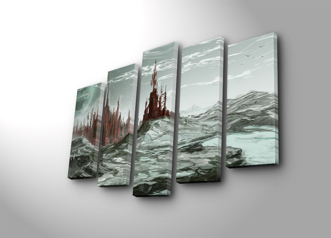 Quadro Decorativo em Tela Suede 100% Multicolor – Conjunto de 5 Peças, Moldura 100% Madeira, 70x105 cm