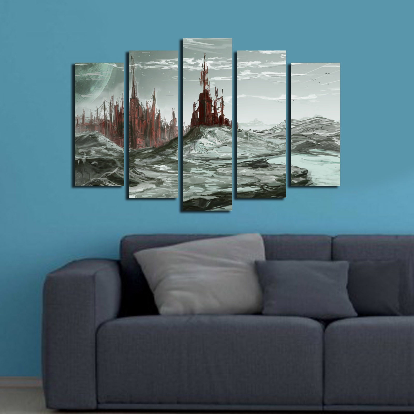 Quadro Decorativo em Tela Suede 100% Multicolor – Conjunto de 5 Peças, Moldura 100% Madeira, 70x105 cm