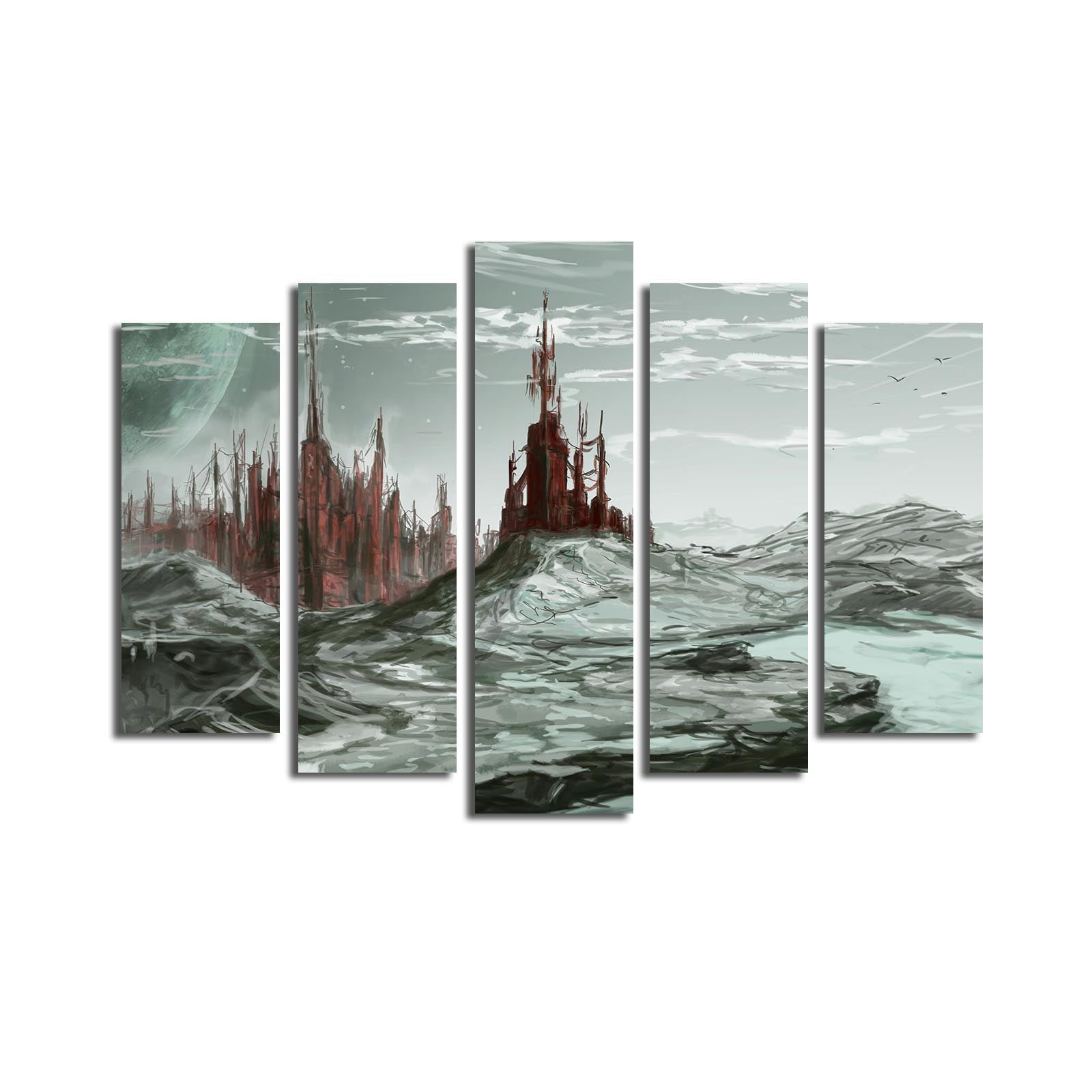 Quadro Decorativo em Tela Suede 100% Multicolor – Conjunto de 5 Peças, Moldura 100% Madeira, 70x105 cm