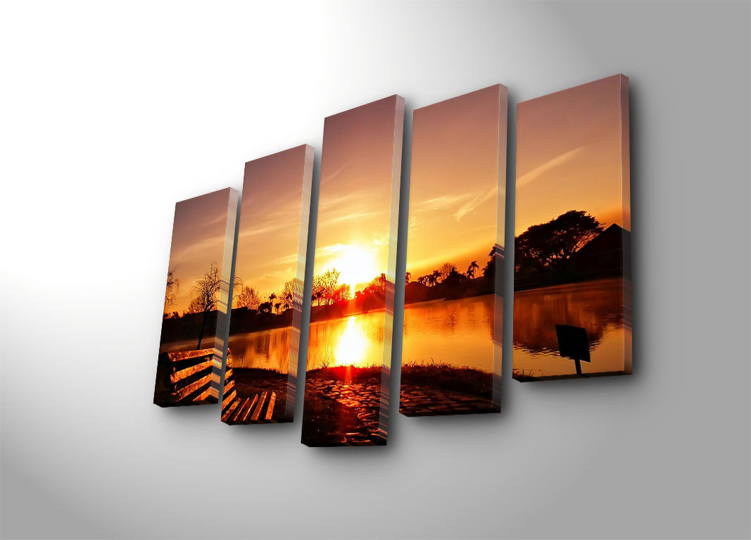 Quadro Decorativo em Tela Multicor 5 Peças – Camurça 100%, Moldura de Madeira 3 cm, 70 x 105 cm (5PATK-174)