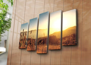 Quadro Decorativo 5 Peças Multicolor — Tela Suede 100%, Moldura de Madeira, 70x105 cm