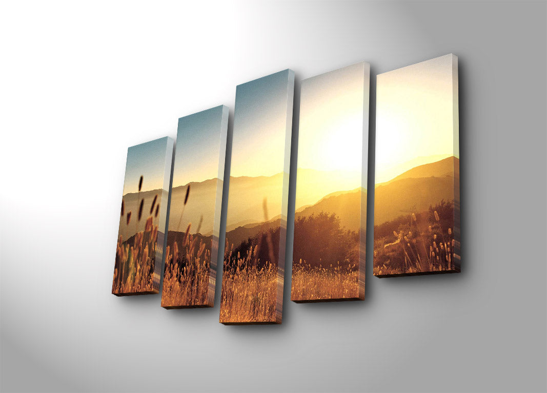 Quadro Decorativo 5 Peças Multicolor — Tela Suede 100%, Moldura de Madeira, 70x105 cm