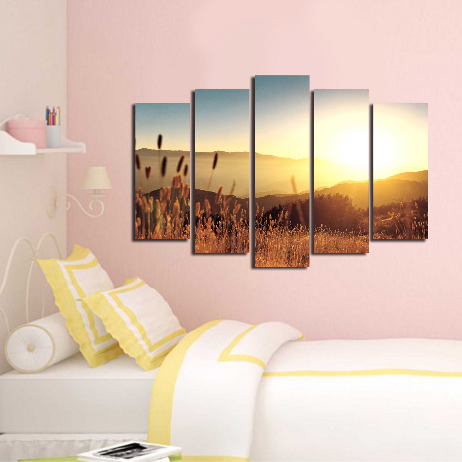 Quadro Decorativo 5 Peças Multicolor — Tela Suede 100%, Moldura de Madeira, 70x105 cm