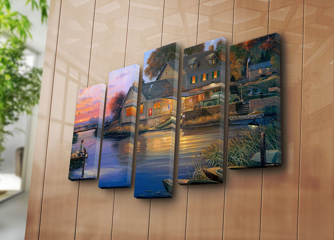 Quadro Decorativo Multicolor em Canvas Suede 100% – 5 Peças, Moldura de Madeira, 70 x 105 cm