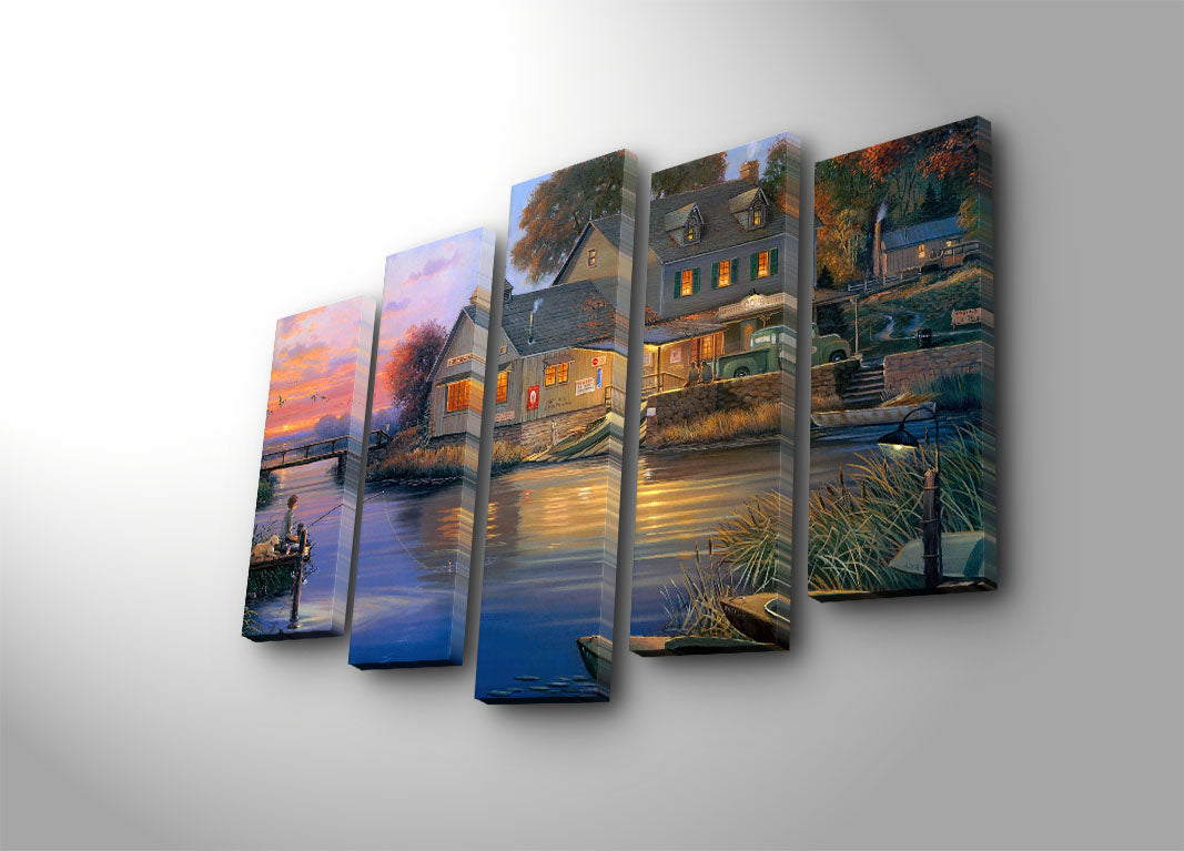 Quadro Decorativo Multicolor em Canvas Suede 100% – 5 Peças, Moldura de Madeira, 70 x 105 cm